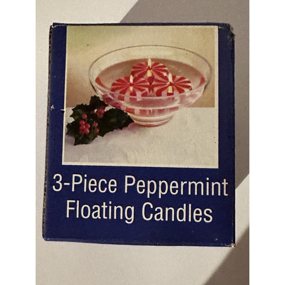 3 Piece Peppermint Floating Candles Christmas Holiday Decor Red White NOS